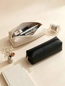 1pc PU Leather Stationery Bag, Multi-Functional Double Layer Large ...