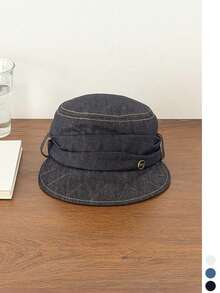 Vintage Washed Equestrian Hat Women's Summer Fashion Versatile Face-Slimming Sun Protection Newsboy Beret Hat Vintage Denim Pleated Flat Top Equestrian Hat Fashion Versatile Face-Slimming Beret Hat Women's Wide Brim Sun Protection Baseball Cap - Multicolor - View 11