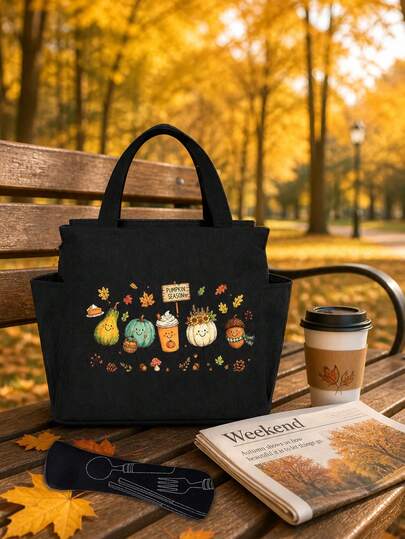 Cartoon Pompoen Bento Tas, Lunchtas voor Studenten, Lunchbox Tas met Grote Capaciteit, Grote Opslagcapaciteit, Afstudeerseizoen, Terug naar School, Dag van de Leraar, Verjaardag, Jubileum, Cadeaukeuze
