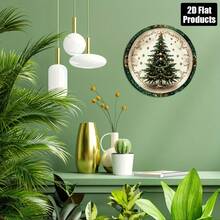 2D Flat - 1pc Vintage Christmas Tree Iron Wall Decor, 8X8 Inch Round Metal Sign With Elegant Border And Star Design, Holiday Decoration For Home, Office, Kitchen, Living Room - Multi-Purpose, No Electricity Required, Christmas Home Decor - A - View 7