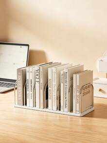 5/1pc Minimalist Plastic + Metal Rectangular Bookshelf, With Rabbit Dual Drawer Divided Book Holder, Desktop Book & Stationery Storage Rack, Practical Drawer Storage Box, Suitable For Study, Bedroom And Office Desktop Organization - Multicolor - View 5