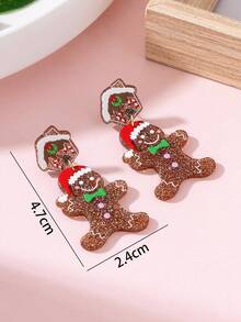 1 Pair Christmas Sparkling Cute House Gingerbread Man Design Women's Fashion Jewelry Earrings, Perfect Gift For Holiday Party - Multicolor - View 4