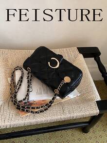 FEISTURE 1pc Solid Color Quilted Embroidered Women's Shoulder Bag, Chain Crossbody Small Square Bag, Suitable For Girls, Women, College Students, New Professionals And White-Collar Workers, Perfect For Work, Business, Commuting, School - Multicolor - View 8
