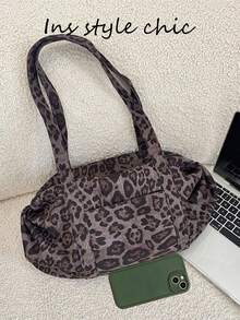 Leopard Print Retro Pattern Decor, Multi-Compartment Storage Zipper Closure Relaxed Casual Style Tote Bag, Suitable For Personalized Young People Daily Commute, Shopping, Travel, School, Outings, Can Be Carried As Shoulder Bag, Large Capacity - Multicolor - View 4