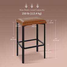 GOCAPTAIN Bar Height Backless Bar Stool Set - 25-Inch PU Leather, 2-Inch Thick Cushions, Heavy-Duty Metal Frame With Footrest, Easy To Assemble - Brown/Black, 2/4 Piece Set - Brown - View 2