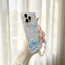 Ins Wavy Border Ocean Jellyfish & Floral Print Phone Case, With Colorful Floral Bead Chain Lanyard, Full Coverage Anti-Drop Transparent Soft Shell, Suitable For IPhone18pro/18promax/17/17Pro/17ProMax/16/16Pro/16ProMax/15/15Pro/15ProMax/14/14Pro/14ProMax/13/13Pro/13ProMax/12promax/12/11, Fresh Dreamy Girly Style - Multicolor - View 3