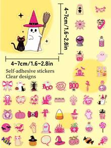 50pcs Pink Gothic Halloween Stickers-Transparent PET, Sweet And Fun Designs-Perfect For Skateboards, Notebooks, Water Bottles, Suitcases, And Parties-DIY Halloween Gifts - Multicolor - View 9