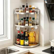 Spice Rack Organizer Seasoning Spice Organizer 3-Tier Kitchen Corner Shelf - Silver - View 4