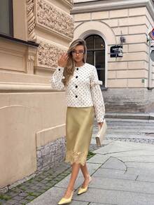Elegant Commuter Polka Dot Print Front Button Blouse - White - View 7