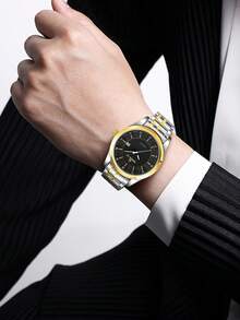 GUSALAI Men's Quartz Watch With Steel Band, Round Dial, Three Hands, Calendar, Multiple Colors Available, Suitable For Workplace, Daily Wear And Gift - one-size - View 5