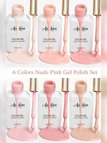 Anselora 6-Color Nude Pink Gel Nail Polish Set, Natural Skin Tone Nude Pink Peach Coral Soak-Off UV LED Gel Nail Polish, Long-Lasting Glossy Gel, Suitable For Daily DIY Manicure And Salon - Multicolor - View 4