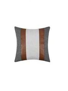1pc Striped Patchwork Pillow Case, Faux Leather & Linen Pillow Cover, Sofa Cushion Cover, Modern Farmhouse Home Decor, Country Style Living Room Sofa Home Decoration, Pillow Insert Not Included - Beige - View 10