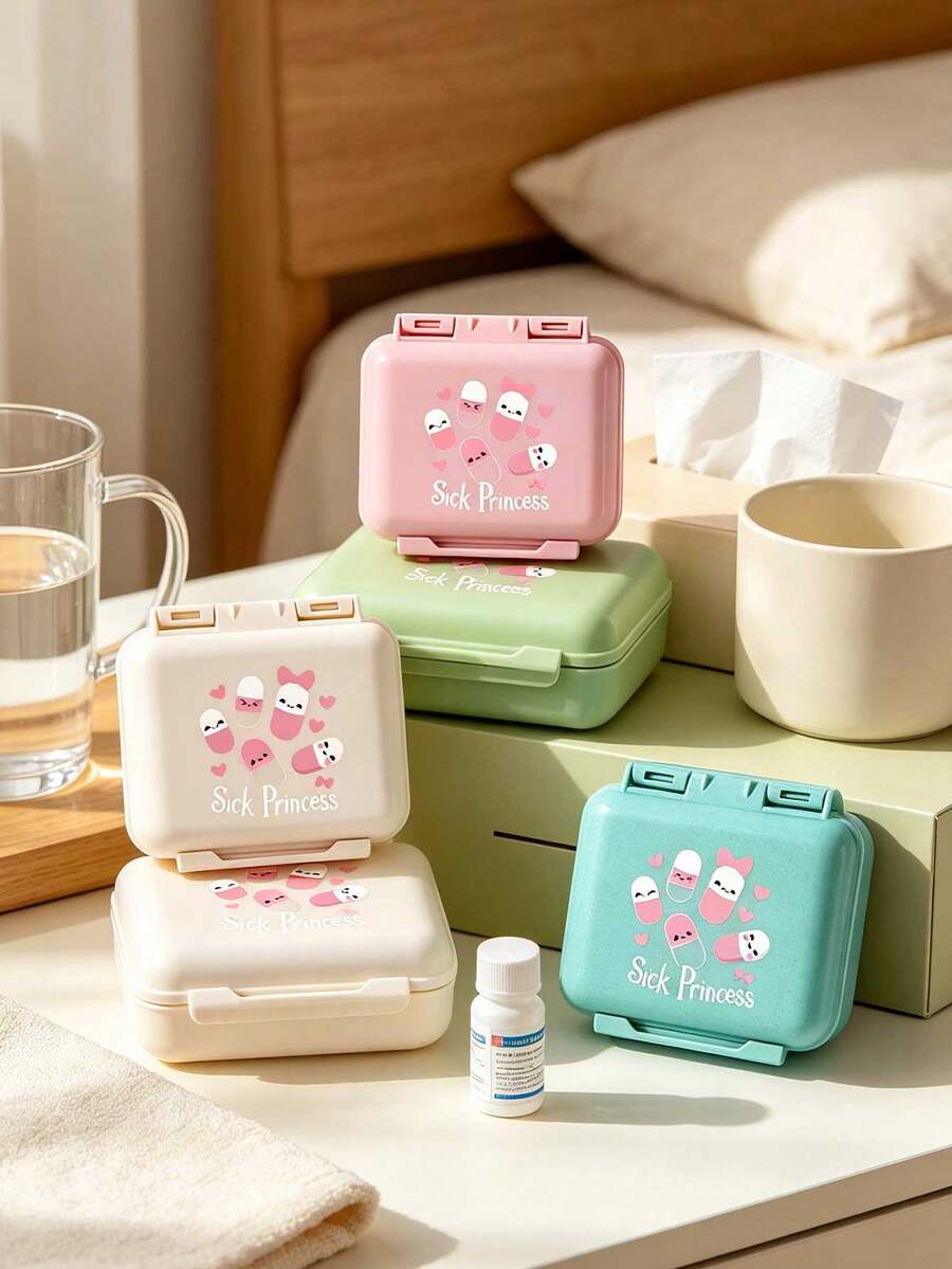 迷你 6 格便攜藥盒，收納盒，旅行藥盒，印有「My Pill Bag」和藥丸圖案的 6 格小藥盒，密封包裝收納盒，6 天週用收納盒，首款旅行收納盒，日常維生素藥盒，口袋藥盒收納盒，迷人收納盒，居家必需品，旅行必需品 - 彩色 - 查看 1