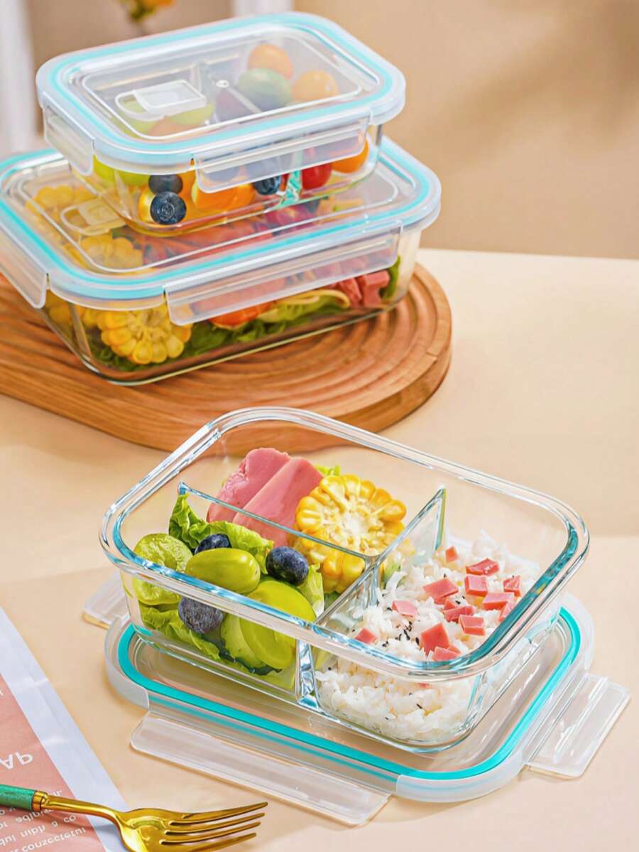 Heat‑Resistible Glass Lunch Box With Lid, Odor‑Resistant Leak‑Proof Quick‑Lock Lid Meal Container, Multi‑Capacity Clear Glass Food Keeper, Oven & Freezer Kitchen Food Storage Organizer