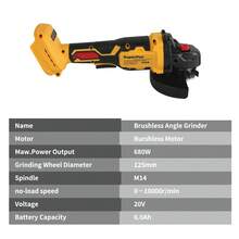 SuperPan Brushless Cordless Angle Grinder High-Speed Polisher M14 Spindle 20V Lithium-Ion Industrial Grade Cutting Machine Drill / Driver / Impact All-In-One Tool Home Use Tool Without Battery And Power Adapter (Bare Tool) - Yellow - View 4