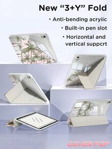 1pc Vintage Striped Palm Tree Y-Fold Protective Case, Compatible With IPad 11(A16)2025(11-Inch)/Pad Air7(M3)2025(11-Inch)/Pad 10th Gen 2022(10.9-Inch)/Mini6 2021(8.3-Inch), Multi-Angle Y-Fold Stand, Shockproof Protection, Pencil Slot, Auto Wake/Sleep, Coastal Vacation Style Exquisite Tablet Accessory - Multicolor - View 7