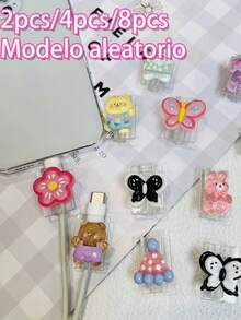 2pcs/4pcs/8pcs Random Style Cartoon 3D Figure Data Cable Protector, Compatible With Apple 18W-20W PD Fast Charging, Anti-Breakage Anti-Wear Highly Attractive, Suitable For Daily Home And Outdoor Charging Use, Colorful 3D Cartoon Data Cable Connector Protector, Cute Small Gift - Multicolor - View 12