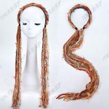 Serre-tête en peluche Maillard coloré avec long ruban à franges, accessoire de cheveux tressés, décoration de cheveux tressés style serre-tête, élastique à cheveux en corde tressée colorée en peluche - Noir - Voir 15