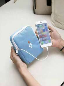 1pc Multifunctional Data Cable Storage Bag, Large Fabric Phone Digital Accessories Organizer, Earphone Protective Portable Storage Pouch - View 4