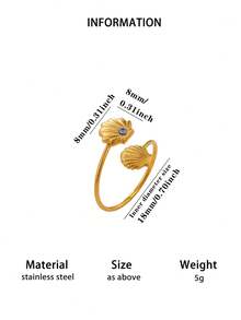 1PC Zirconia Double Shell Rings For Women Gold Color Stainless Steel Blue Crystal Shell Ring Ocean Beach Summer Fashion Jewelry Gift - Multicolor - View 9