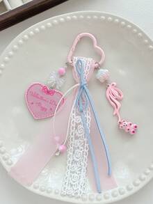 1pc Pink Bear Keychain Heart Lace Bag Charm Accessory - Multicolor - View 3