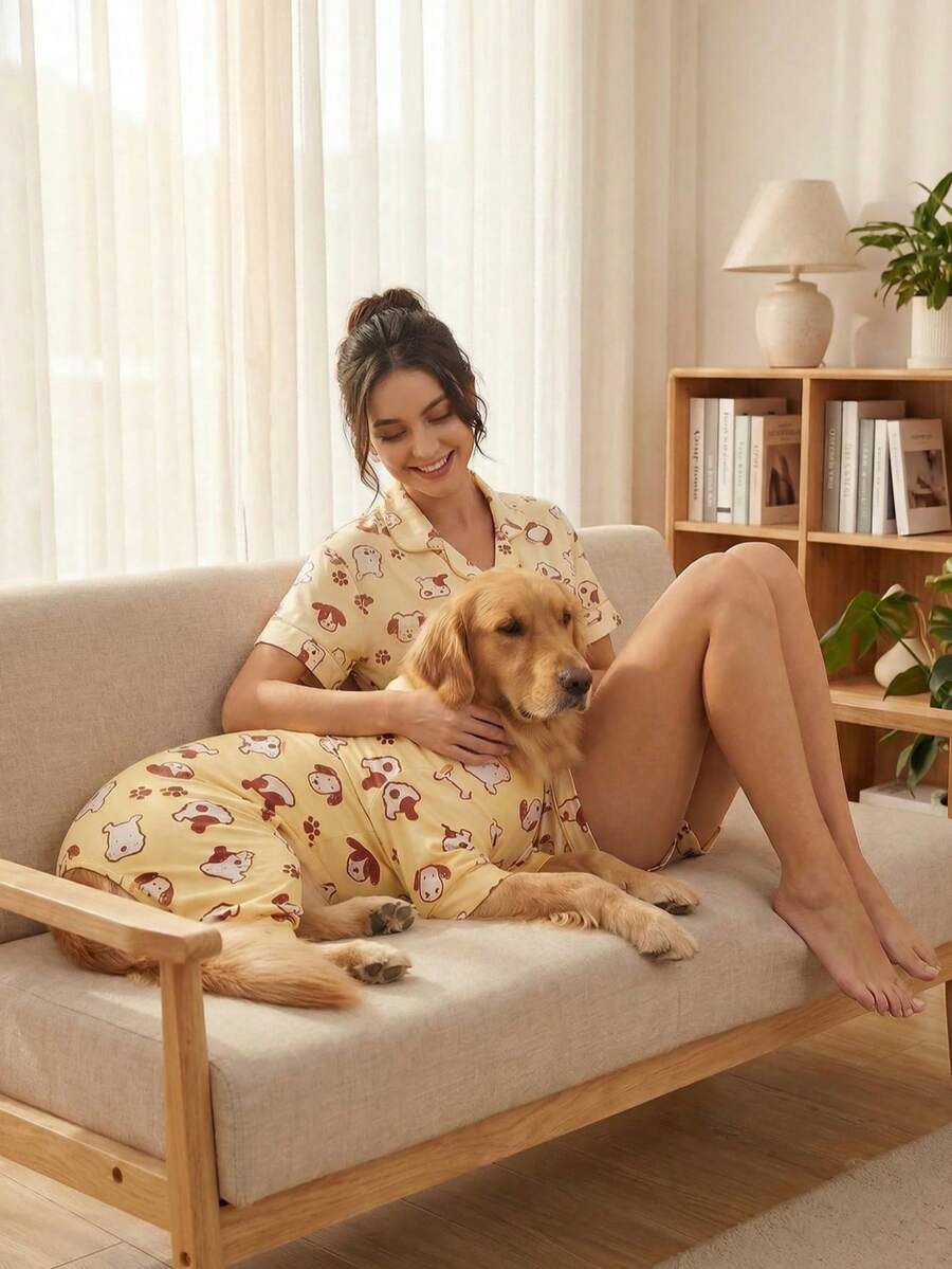 Matching Dog And Onwer Pajamas - Breathable High Stretch Full Coverage Pet Rompers, Summer Anti Licking Shedding Hair Control & Bug Protective Jumpsuit For Medium Large Dogs, All Over Printing Dog Clothes, 1PC Dog Pajamas Or 1PC Onwer Pajamas - Multicolor - View 1