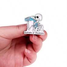 1pc Creative Skull Funny English Slogan Brooch Dehydration Hydration Drink Water Punk Style Metal Accessory Backpack Badge Lapel Pin Gift - Multicolor - View 8