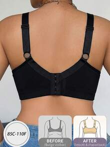 Plus Size Lace Patchwork Sexy Women's Bra, Wire-Free Casual Comfortable Back Design Thin Sports - Black - View 2