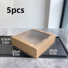 5pcs/10pcs 9.1*9.1*2.6 Inch Cake Gift Boxes With Transparent Window, Foldable Empty Paper Packaging Boxes, White And Kraft Paper Material Gift Boxes, Suitable For Party Favors, Wedding Birthday DIY Gift Packaging, Can Be Used For Halloween Candy And Cake Packaging - Multicolor - View 14