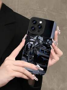 1pc Black Sports Car Painted Personalized Pattern Full Coverage TPU Shockproof Phone Case Compatible With Apple 17 16 15 14 13 12 11 Pro Max And Series - Multicolor - View 2
