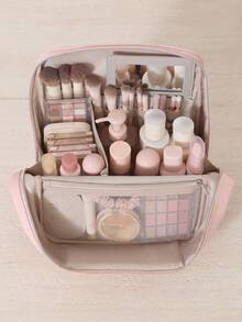 Upright Cosmetic Bag, Large Capacity Multi-Functional Portable Travel Business Toiletry Bag, Multi-Compartment Design Mesh Pockets, Portable Skincare Products Storage, For Women, Christmas Gift, Great Gift For Her,Makeup Pouch,Travel Essential - Morandi Colors - View 6