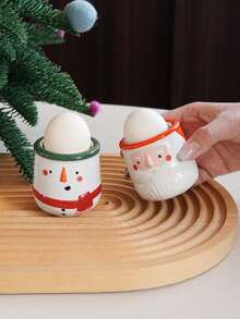 1pc Christmas Santa Claus Ceramic Egg Cup, Snowman Ceramic Egg Cup, Creative Exquisite Hand-Painted Egg Cup, Practical, Suitable For Restaurant Kitchen Egg Tableware, Dining Table Coffee Table Decoration Ornament, Tableware, Christmas Holiday Decoration - Multicolor - View 2