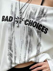 Y2K Halloween Fashion Asymmetrical Shoulder Women's Top - White - View 5