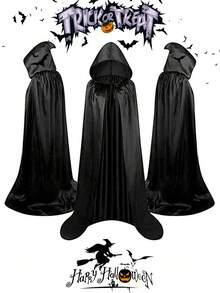Halloween Hooded Cape - Suitable For Stage Performance, Cosplay, Gifts And Parties - Black Hooded Cloak - Single Layer Design, Halloween, Cosplay, Costume Party, Party - Available In 5 Sizes (120/140/150/160/180 Cm) - Perfect Gift - Black - View 6