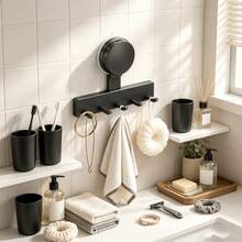 1pc 3-Hook Strong Suction Cup Hook, No-Drill Wall Storage Rack, Gun Gray Minimalist Hook, Suitable For Kitchen, Bathroom, Dorm, Door Back Clothing Hook, Towel / Apron Storage Hook - Gunmetal Gray - View 7