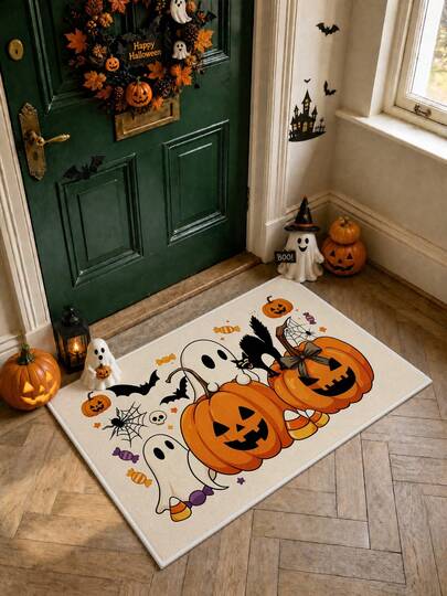 1 buah Keset Pintu Dekoratif Halloween, Motif Hantu, Jack, Kelelawar, Kucing Hitam, Karpet Anti Selip Kartun Lucu untuk Dalam/Luar Ruangan, Cocok untuk Dapur, Kamar Tidur, Kamar Mandi, Dekorasi Rumah Musim Gugur, Hadiah Dekorasi Pesta, Halloween