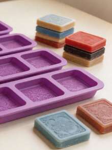 Exquisite Embossed Pattern 4-Piece Silicone Mold Set With Square And Round Dual Styles, Includes Dropper, Purple, Heat-Resistant, Easy To Clean, Large Capacity, Suitable For Handmade Soap, Aromatherapy Candles, Multi-Functional Home Decor Crafting - Multiple Styles - View 9