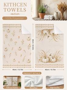 2PCS Kitchen Towels Autumn Pumpkin Plant Illustration Print 40*60cm Minimalist Style Rectangular Microfiber Kitchen Towels, Dish Cloths, Tablecloths, Hand Towels, Bathroom Kitchen Decor, Home Decor, Housewarming Gift For Neighbors, Perfect For Kitchen And Bathroom Use, Suitable For Housewives And Family Gatherings, High Cost-Performance, Home Essential - Apricot - View 4