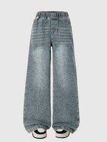 Quần jean denim thời trang cho bé trai, dáng suông rộng thoải mái, phong cách thường ngày, mẫu mới xuân/thu - Màu xanh lam - Xem 2