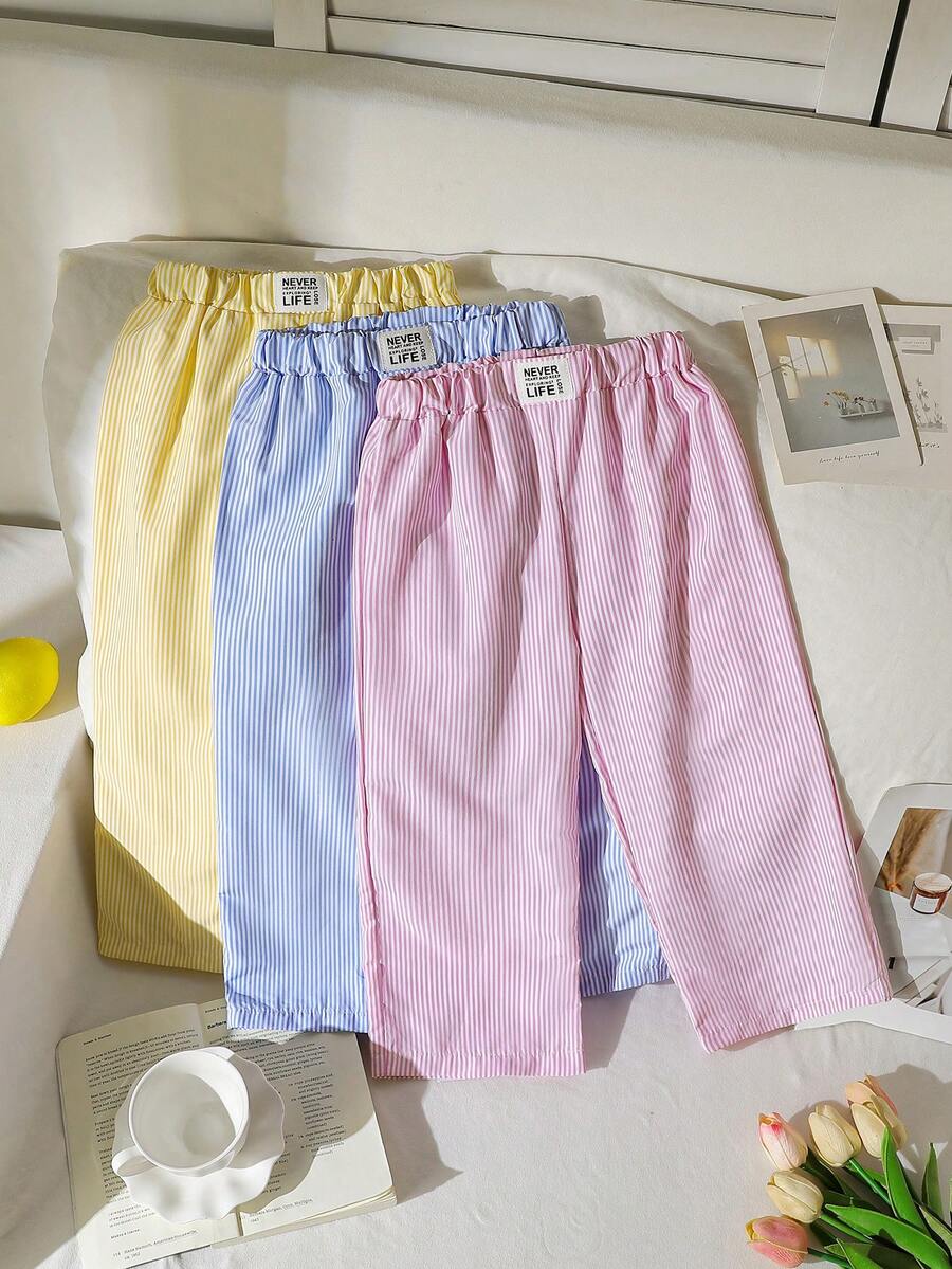 Girls' Striped Long Pants, New Spring/Autumn Drape Casual Wide Leg Pants, Versatile Children's Trousers - Multicolor - View 1