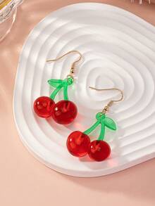 1 Pair Cute Sweet Cherry Drop Earrings, Suitable For Party, Holiday, Vacation And Daily Wear - Multicolor - View 5