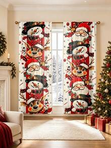 2pcs Cartoon Christmas Vertical Stacked Character Curtains, Santa Claus Snowman Reindeer Snowflake Candy Print, Polyester Material, Pocket Rod Installation, Merry Christmas Decoration 2027 Home Seasonal Bedroom Living Room Kitchen Bathroom Laundry Room Curtains, New Year Decoration, Machine Washable, Good Light Transmittance, Christmas Atmosphere Decorative Curtains, Multiple Sizes Available, 2D Flat Print, Super Cool Decorative Curtains - Multicolor - View 9