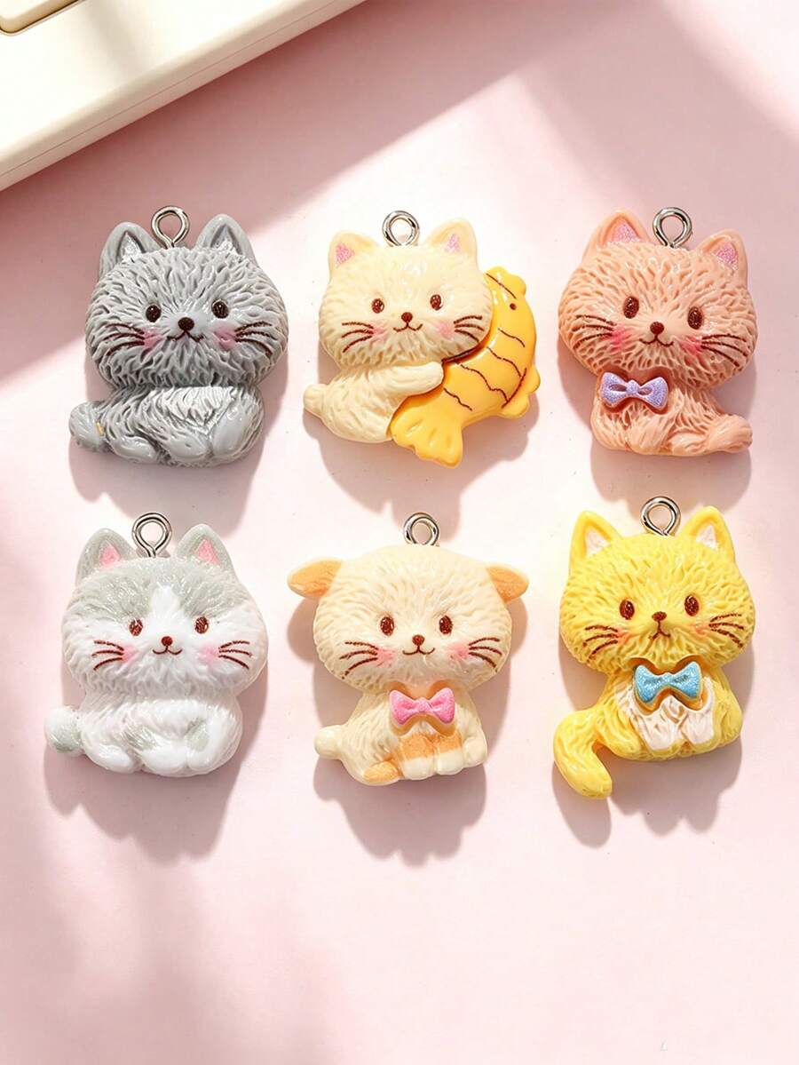 10/20/100pcs Resin Jewelry Accessories Cat Holding Fish Kitten Pendant DIY Handmade Bracelet Keychain Necklace Charm - Kitten - View 1