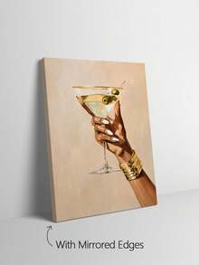 1pc Martini Cocktail Hand-Painted Canvas Wall Art, Framed Or Unframed Neutral Luxury Style Decorative Painting, Bar Cart Poster, Restaurant Bar Indoor Wall Decor, Home Decoration, Gift - Abstract Style a - View 3