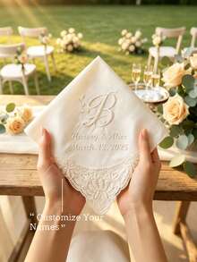 Saputangan Pernikahan yang Dipersonalisasi, Saputangan Bordir Tanggal Pernikahan yang Disesuaikan, Hadiah untuk Pengantin Wanita dan Pengiring Pengantin, Saputangan - MultiWarna - View 2