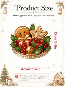 1pc Christmas Gingerbread Cookie & Gift Box Wall Sticker, Holly Berry & Jingle Bell Wall Decal, Self-Adhesive Removable Waterproof PVC Peel And Stick Wall Decor For Kitchen Dining Room Living Room, Holiday Home Decoration - Christmas Gift Tray Theme Wall Sticker - View 2