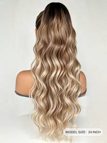 Dark Brown & Black Claw Ponytail Hair Extensions, Light Brown Base Color, 24 Inch Water Wave Heat Resistant Synthetic Fiber Ponytail Wig, Suitable For Women's Daily Use Short Hair Accessory - Multicolor - View 8