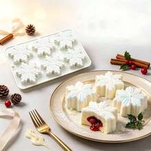 6-Cavity Snowflake/Mango-Shaped Reusable Baking Mold For DIY Mousse, Chocolate, Chiffon, Cheesecake, Ice Cream, Jelly, Pudding, Easter, Christmas, Valentine's Day, Graduation, Birthday Party, Christmas Tree - White - View 6