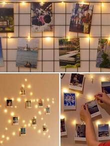 1pc 1-10m LED Copper Wire String Lights With Plastic Photo Clips (±2-3 Clips Error), Hanging Photo Card Atmosphere Light, Bedroom Decor String Lights, Suitable For Girls Room, Birthday Party, Anniversary Decoration Photo Clip LED Fairy String Lights - Copper Wire Lights + Transparent Clips - View 10