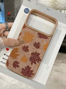 1pc Vintage Autumn Maple Leaf Faux Suede Brown Skin-Friendly Phone Case Covers, Girls Autumn Thanksgiving Faux Leather TPU Soft Shell Full Coverage Anti-Drop Compatible With IPhone18 Pro 18 ProMax 17 16 15 14 Pro Max Fast Shipping - Brown - View 9